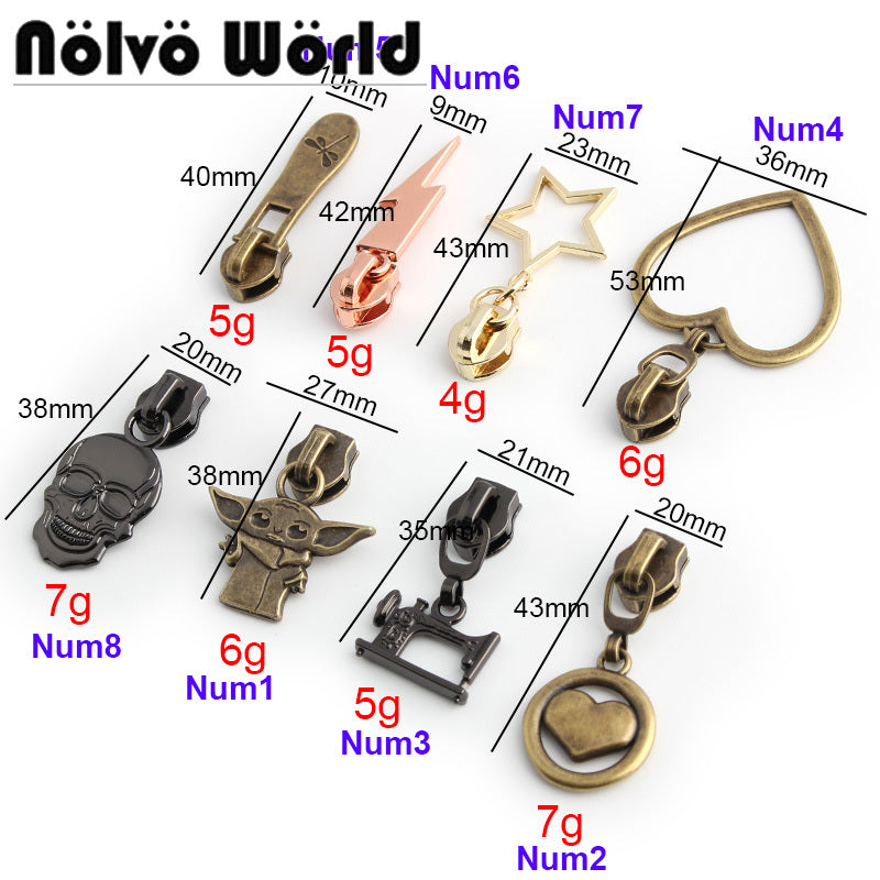 Nolvo World #5 nylon coil zipper puller sliders in various finished