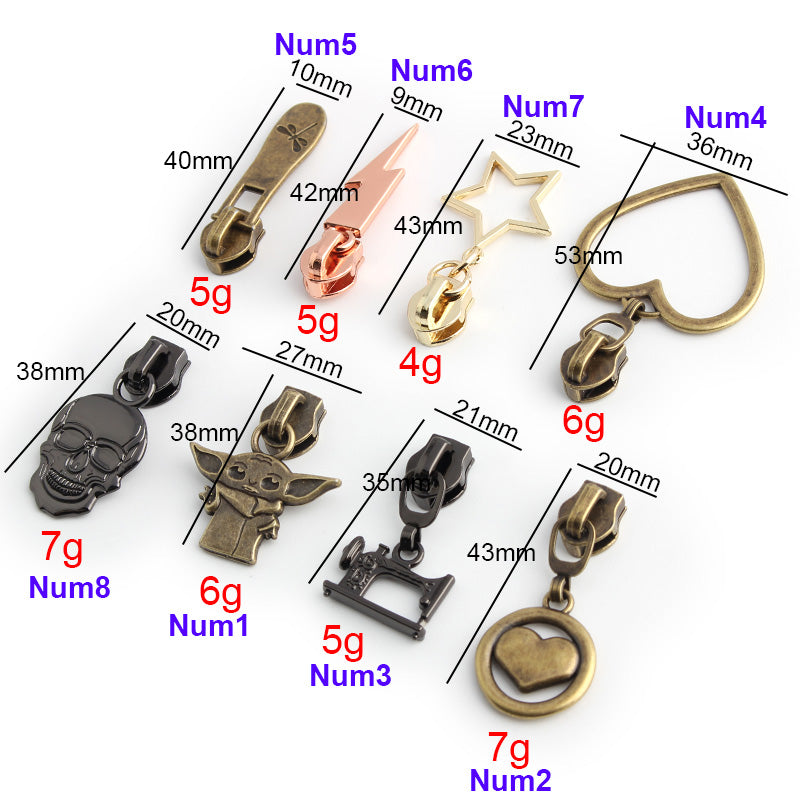 Nolvo World #5 nylon coil zipper puller sliders in various finished