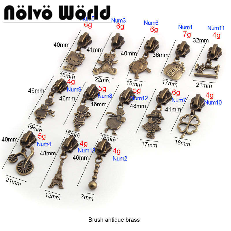 Nolvo World #5 nylon coil zipper puller sliders in bronze